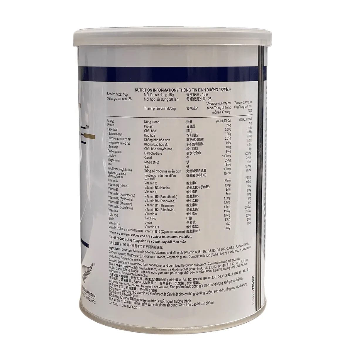 Thành Phần sản phẩm sữa non Alpha Lipid chính hãng