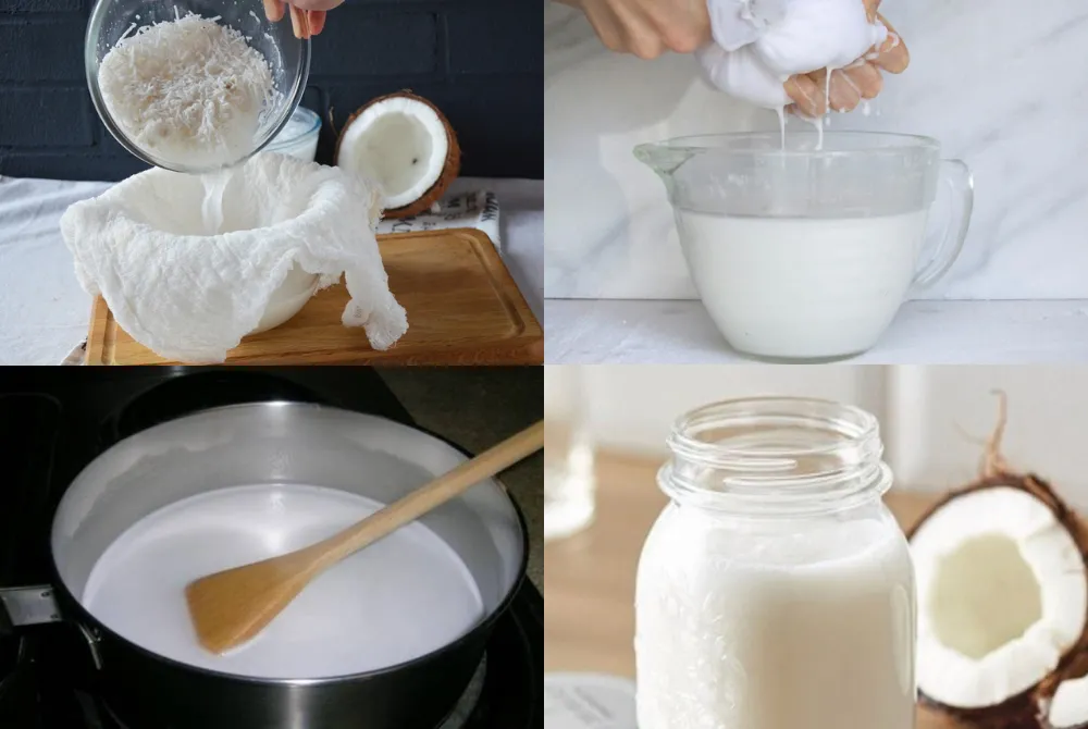 Tự tay làm nước cốt dừa tươi sẽ giúp xôi gấc thơm béo và đậm đà hơn