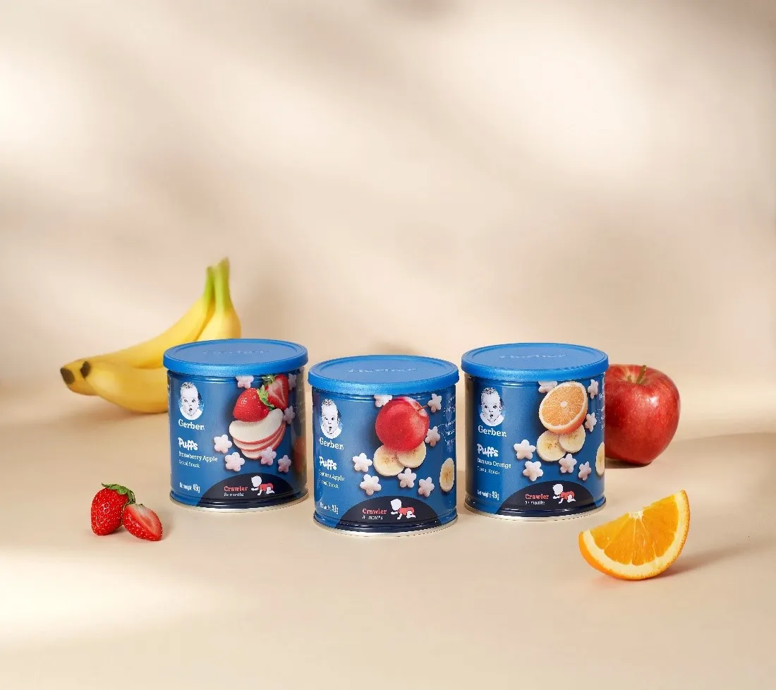 Hộp bánh ăn dặm Gerber Organic vị dâu và táo, được làm từ gạo hữu cơ và trái cây