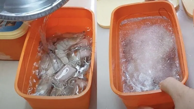 Tôm sú tươi rói đã được sơ chế, sẵn sàng cho việc bảo quản đúng cách