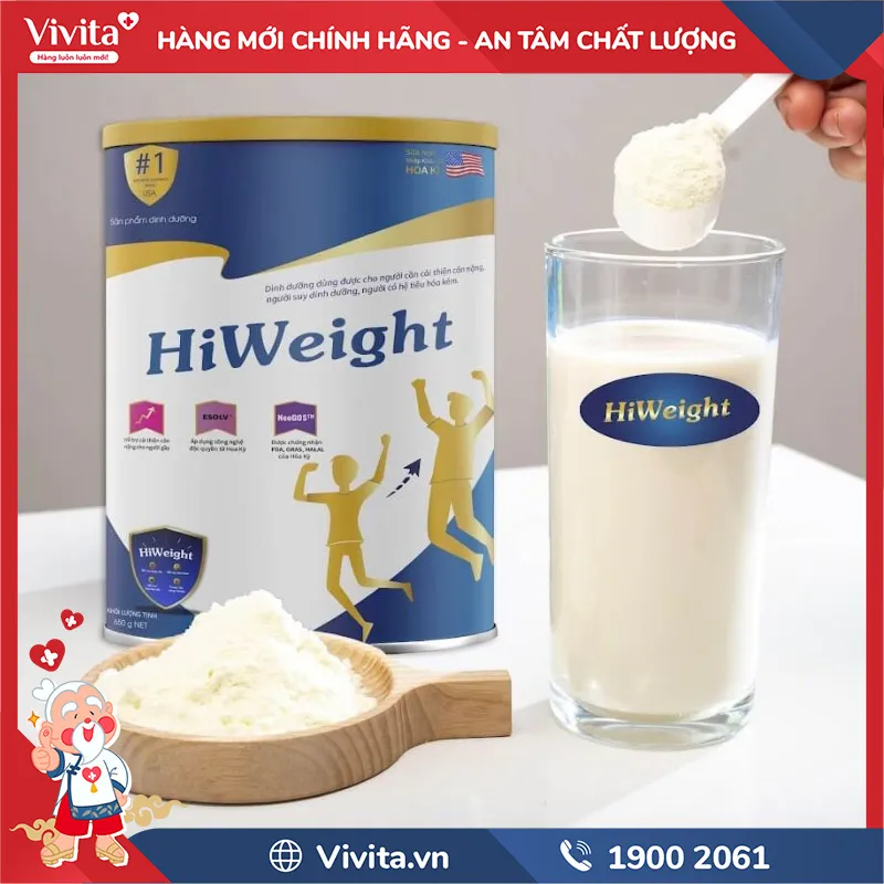 Minh họa các công dụng chính của sữa HiWeight giúp cải thiện tiêu hóa và hấp thu dưỡng chất.