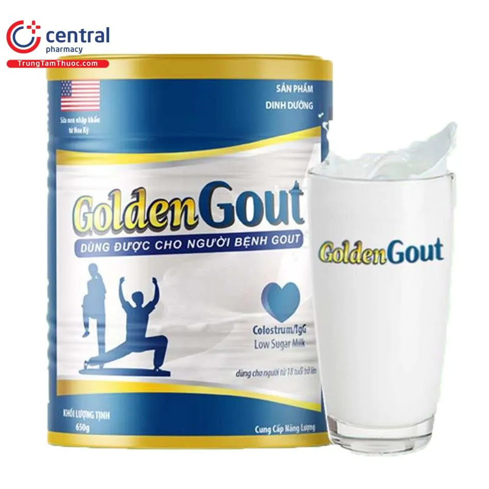 Hộp sữa Golden Gout với thông tin dinh dưỡng rõ ràng