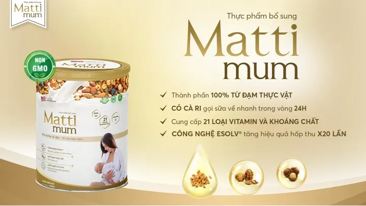 Sữa hạt Matti Mum là dòng sữa hạt lợi sữa đầu tiên tại Việt Nam có thành phần 100% từ đạm thực vật, đạt chứng nhận NON GMO.