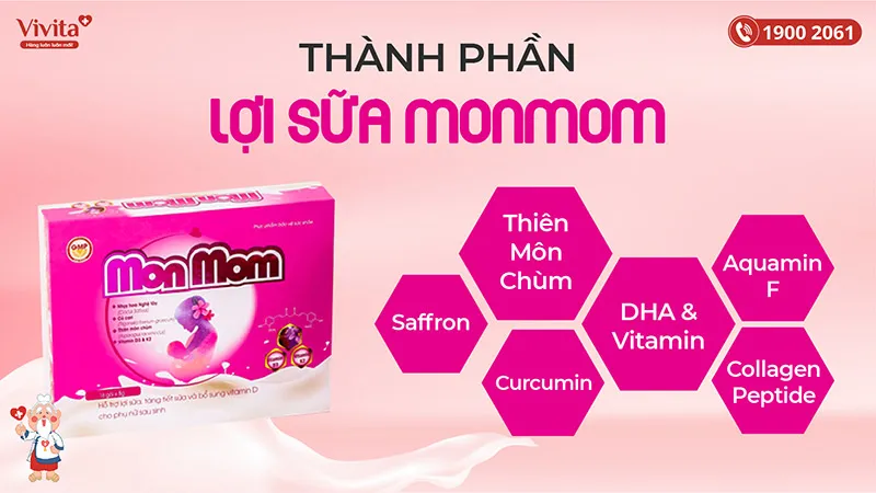 Các thành phần thảo dược chính có trong Lợi sữa MonMom giúp tăng cường sữa và bổ dưỡng cho mẹ bỉm.