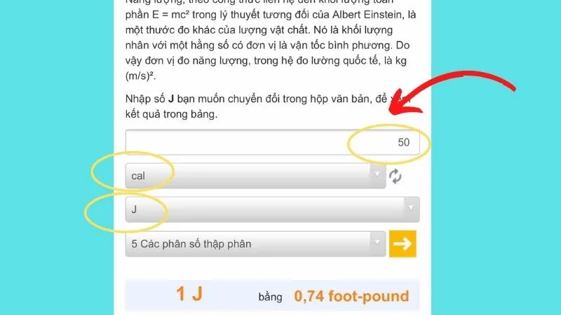 Chọn số lượng và đơn vị cần chuyển đổi trên Convert World
