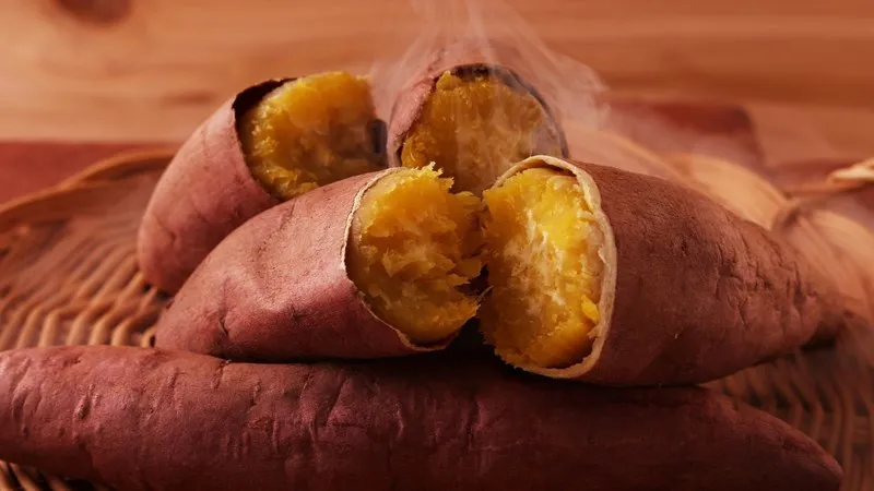 Đĩa khoai lang đã được chế biến đa dạng như luộc, nướng, chiên và nghiền, thể hiện cách ăn linh hoạt