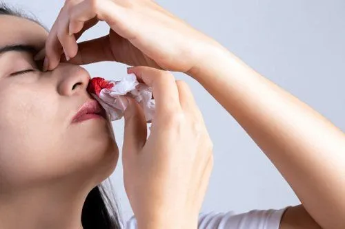 Bàn tay đang nghiền lá huyết dụ tươi để chuẩn bị cho bài thuốc dân gian trị chảy máu cam