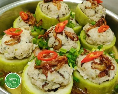 bầu nhồi thịt hấp