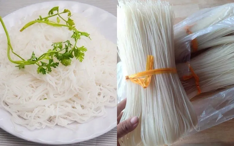Bảng thông tin so sánh hàm lượng calo trong 100gr bún tươi và bún khô