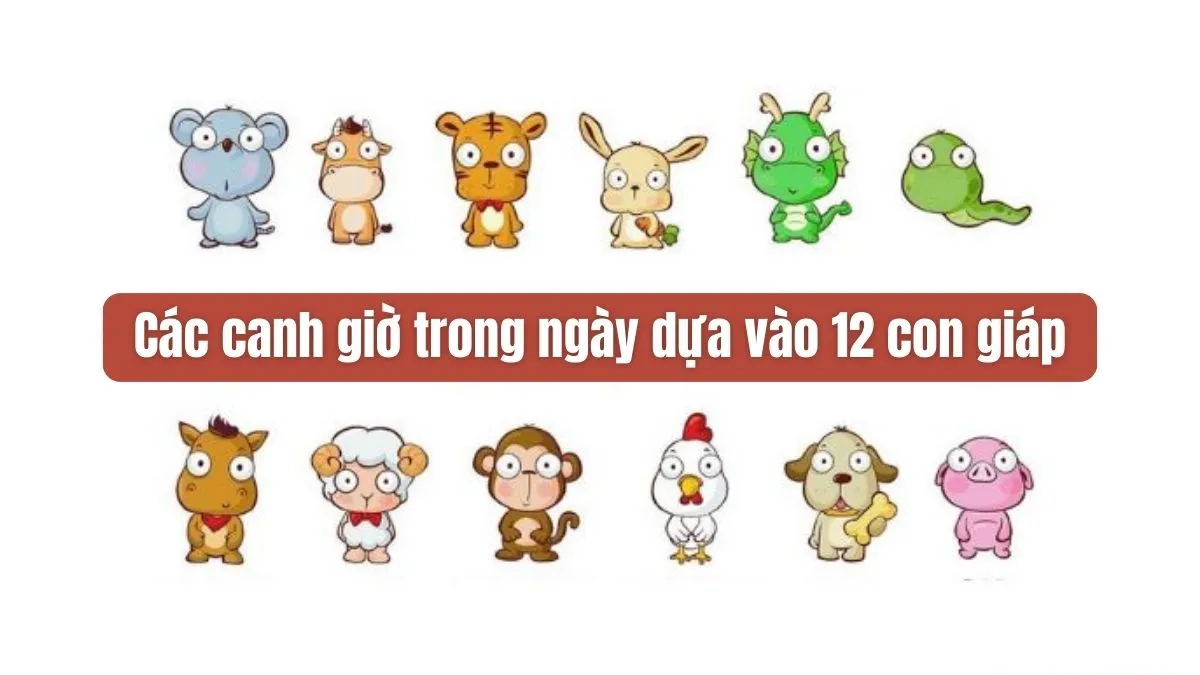 Bảng canh giờ trong ngày theo 12 con giáp, thể hiện mối liên kết thời gian và chu kỳ tự nhiên