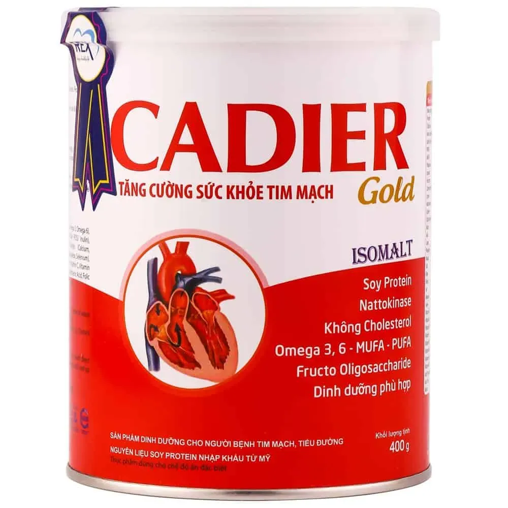 Hộp sữa bột Cadier Gold màu vàng trắng