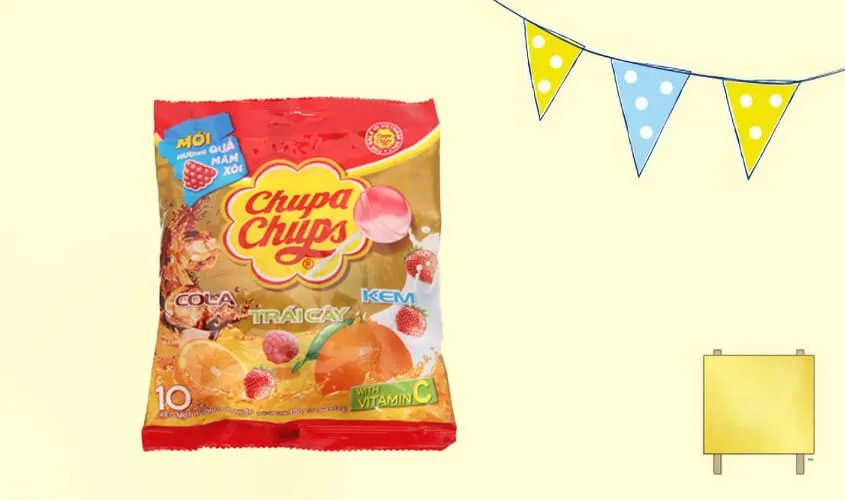 Kẹo mút Chupa Chups hương trái cây gói 100g dành cho bé từ 5 tuổi