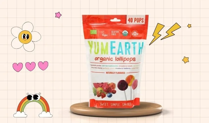 Kẹo mút hữu cơ YumEarth với 8 hương vị trái cây tự nhiên