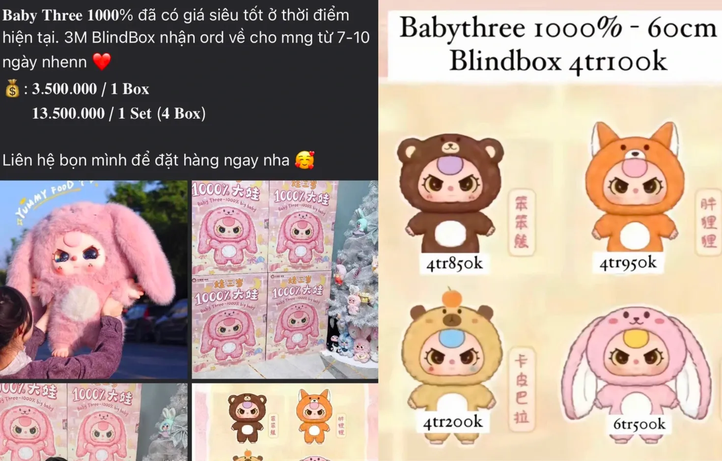 Đồ chơi Baby Three thỏ hồng mắt dora nước, phiên bản đặc biệt được Gen Z săn lùng