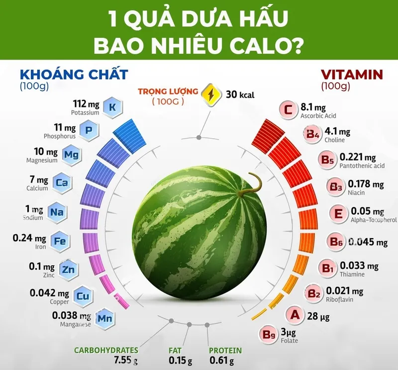 Thành phần dinh dưỡng trong 100g dưa hấu