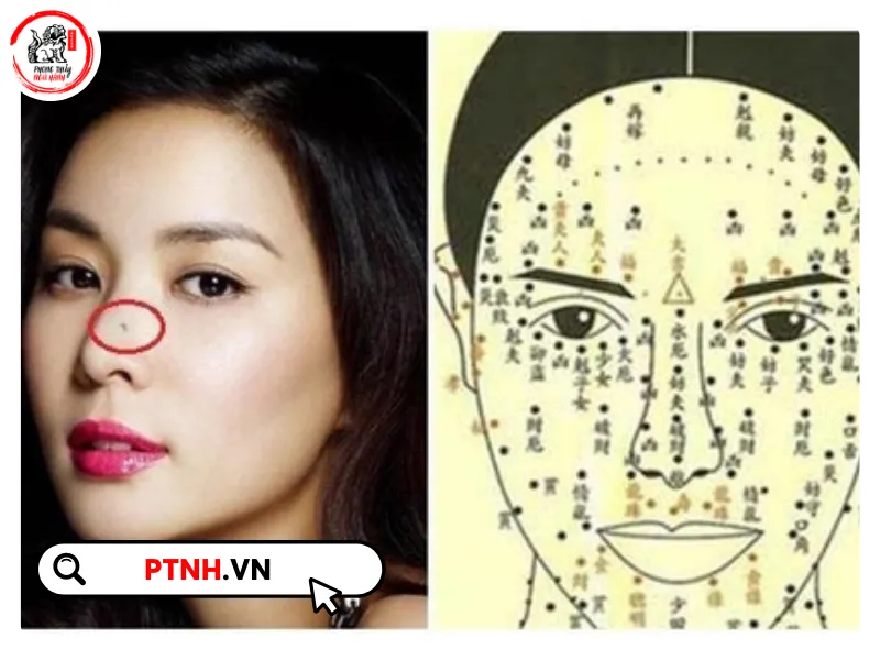 Hình ảnh minh họa nốt ruồi trên đầu mũi của người phụ nữ