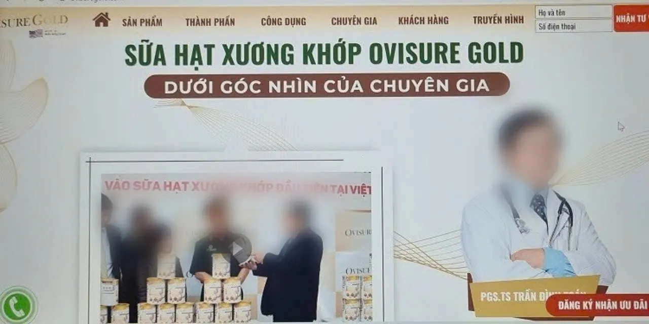 Sản phẩm Sữa hạt xương khớp OviSure Gold được quảng cáo trên một website