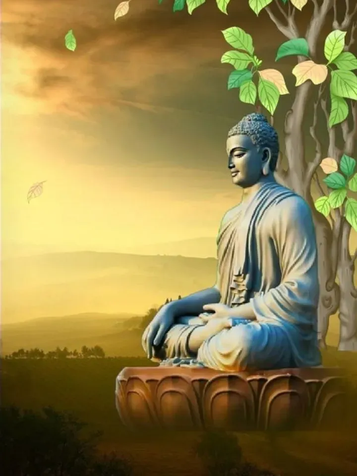 Hình nền Đức Phật Thích Ca ở tư thế ấn địa xúc, với ánh sáng thanh tịnh bao quanh, mang lại cảm giác an yên và sự bảo hộ của đại địa