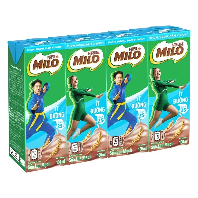 Lốc 4 hộp thức uống lúa mạch Nestlé Milo ít đường - Giao bao bì ngẫu nhiên