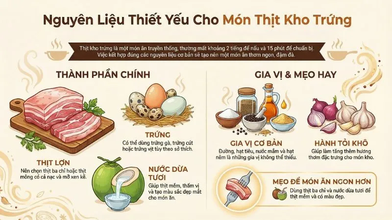 Các nguyên liệu tươi ngon để chế biến món thịt kho trứng đậm đà