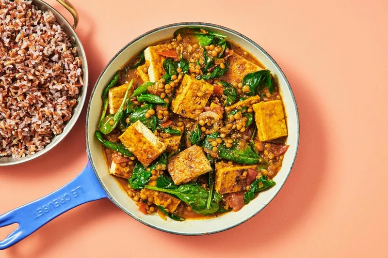 Đậu phụ và rau bina