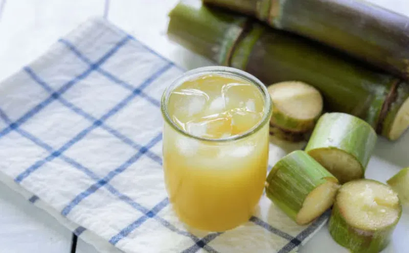 Một ly nước mía tươi ngon được ép từ những cây mía xanh mướt