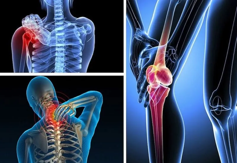 Một người lớn tuổi đang xoa đầu gối, tượng trưng cho việc giảm đau viêm khớp nhờ các dưỡng chất