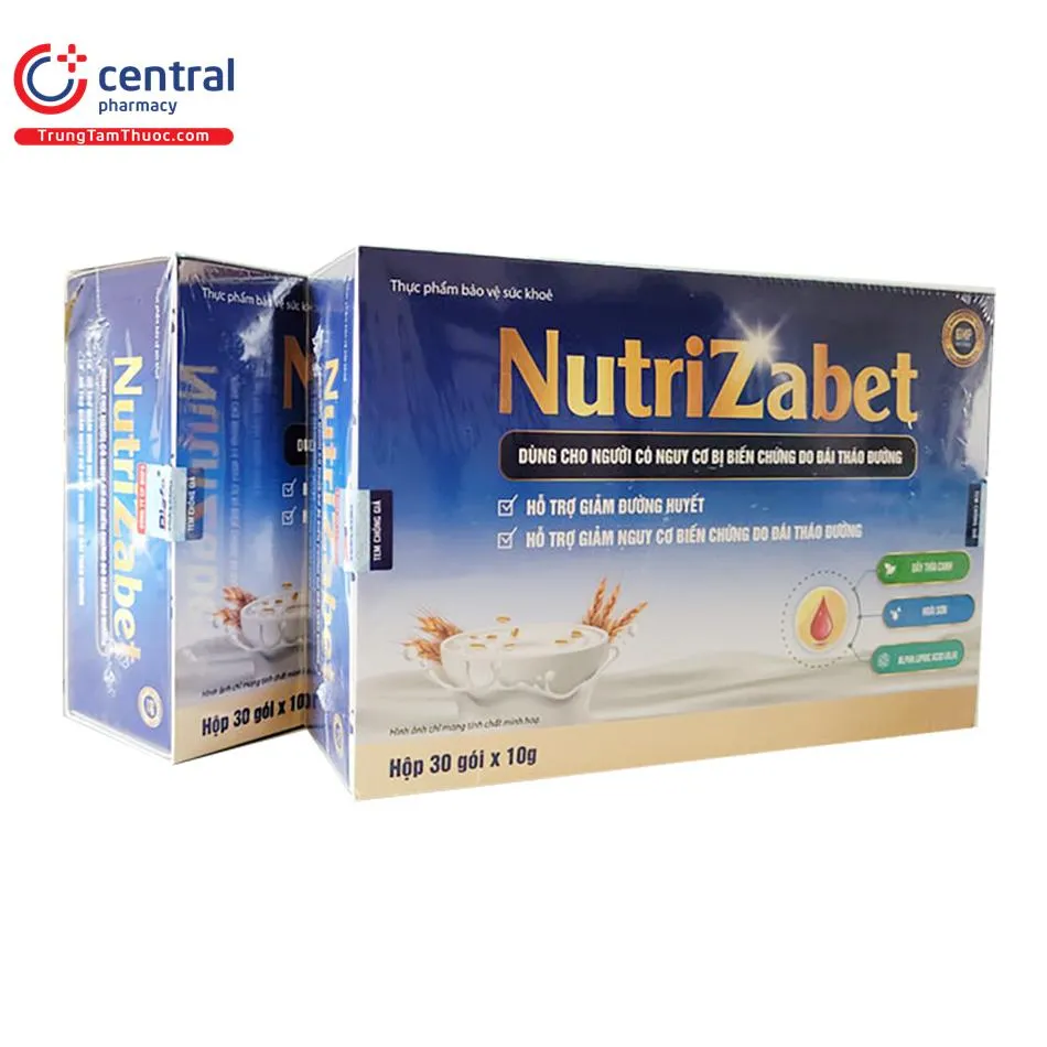 Hình ảnh các gói sữa Nutrizabet được sắp xếp gọn gàng