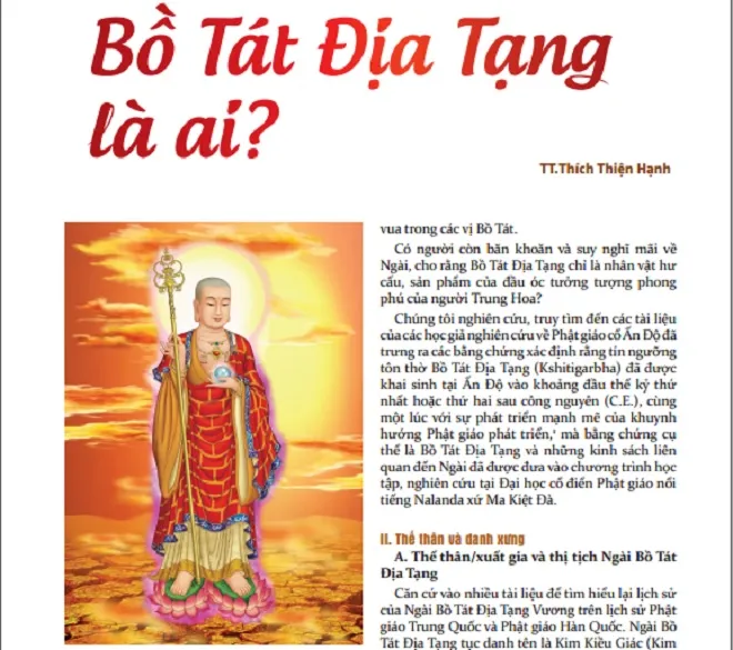 Chân dung Bồ Tát Địa Tạng với pháp khí, biểu tượng cho lòng từ bi cứu độ chúng sinh