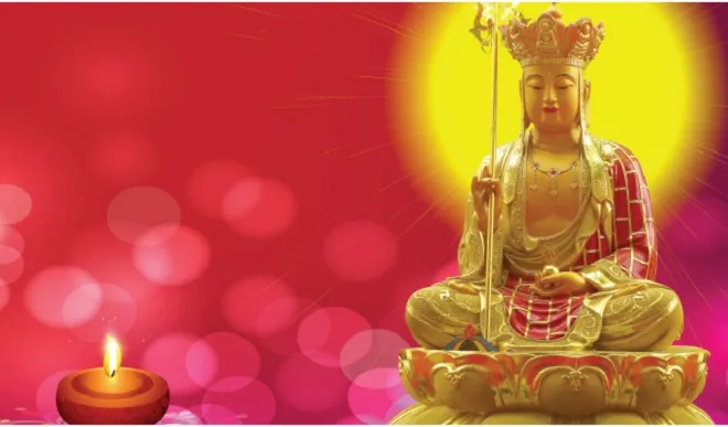 Hình ảnh Bồ Tát Địa Tạng với khuôn mặt từ bi, sẵn sàng lắng nghe và cứu độ chúng sinh