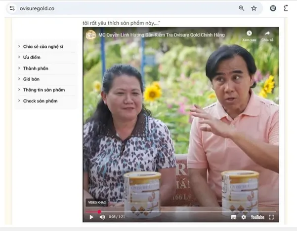 Nghệ sĩ Quyền Linh quảng cáo cho sữa Ovisure Gold