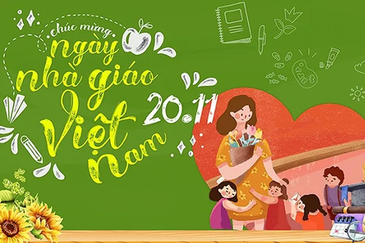 Hình ảnh bó hoa và quyển sách, biểu tượng của Ngày Nhà giáo Việt Nam