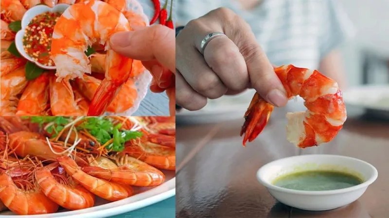 Một đĩa tôm luộc màu cam đỏ hấp dẫn, thể hiện sự tươi ngon của hải sản