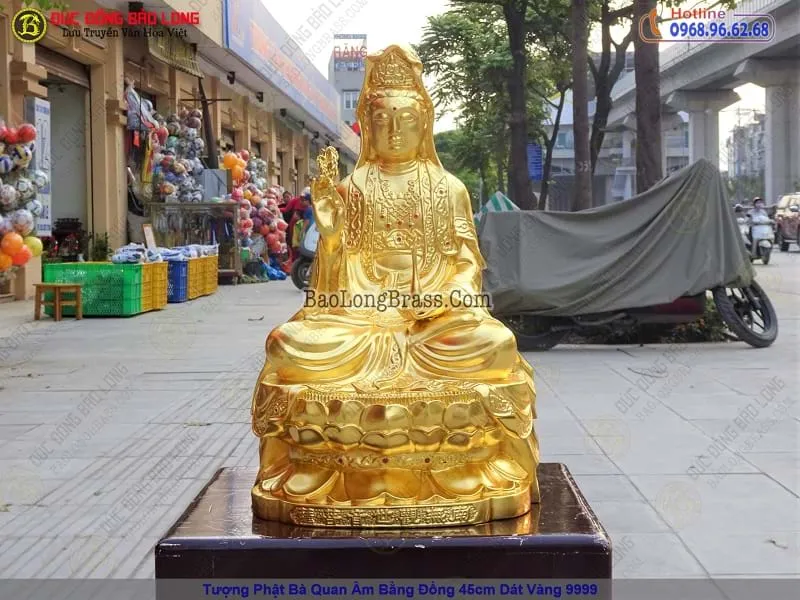 Tượng Quan Thế Âm Bồ Tát bằng đồng dát vàng 45cm