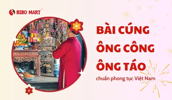 Bàn thờ cúng Ông Công Ông Táo trang trọng với đầy đủ lễ vật